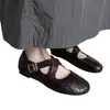 Confesión de Primavera~ Zapatos Planos Mary Jane Redondos de Cuero Genuino con Correa Cruzada para Mujer, Zapatos Individuales Cómodos Planos de Boca Baja