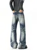 Jeans estilo retro americano con detalles de remaches y efecto "bigotes de gato", de pierna recta para hombre, de alta calle, geniales, versátiles, modernos y a la moda, pantalones largos