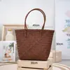 Nova Bolsa de Rattan com Alça de Bambu Bolsa Retrô Simples de Bambu Tecida Bolsa Tote Grande Capacidade Bolsa de Compras Versátil Bolsa Tecida