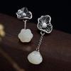 Pendientes de plata esterlina con jade Hetian, accesorios Hanfu, estilo chino antiguo, retro, de plata tailandesa, pendientes de perlas con incrustaciones de loto para mujer