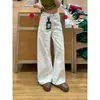 Jeans Personalizados de Corte Delgado, Favorecedores, que Cubren la Cadera, Caídos, Fáciles de Combinar, con Diseño Blanco y Bordado Colorido, Pantalones Versátiles de Pierna Ancha para Ropa Exterior