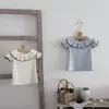 Camiseta sin mangas de verano estilo INS con lunares y cuello con volantes de manga corta para bebés niñas, capa base de moda estilo coreano