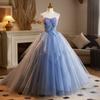 Vestido de Noche Azul Sin Tirantes Vestido de Mujer Banquete Elegante Disfraz de Piano Falda Estilo Occidental Super Hada Vestido de Princesa Cumpleaños