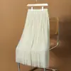 Saia de Renda Plissada Feminina Primavera e Verão 2024 Novo Estilo Saia Plissada Elegante de Comprimento Médio Cintura Alta Emagrecedora