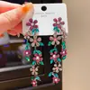 Agulha de Prata Flor de Diamante de Luxo Leve Folha Borla Brincos Coloridos Retrô Nicho High-End Elegante Exquisite Brincos para Mulheres