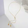 Colar Cruzado Ajustável em Aço Inoxidável com Pingente de Gota d'Água para Mulheres, Corrente de Osso de Cobra Bicolor Dourado e Prateado com Franjas, Corrente Longa para Clavícula Atacado