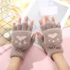 Luvas de Pata de Urso Imitação de Pelo de Vison Pata de Gato Meio Dedo Com Tampa Rebatível Estudante Animal Fofo Pelúcia Inverno Quente para Escrever