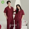 Pijamas de Boda Rojos para Pareja, Uno para Hombre y Uno para Mujer, Cárdigan de Algodón Puro, Manga Corta y Pantalón Largo, Conjunto Festivo para Estar en Casa para el Año de Nacimiento