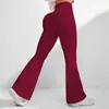 Calça de Yoga Ribatada Flare Cintura Alta Estilo Europeu e Americano, Calça Fitness Cintura Alta Levanta Bumbum, Calça Esportiva Longa Bumbum de Pêssego, Calça Wide Leg para Mulheres