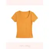 Camiseta de algodão de bambu estilo verão Barbie, cor laranja dopamina, gola U estilosa, manga curta para mulheres, corte justo e top versátil