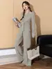 Elegante Conjunto de Suéter para o Dia a Dia 2026 Outono/Inverno Novo Estilo Suéter de Tricô Falso Duas Peças + Calça Reta de Perna Larga Conjunto de Duas Peças para Mulheres