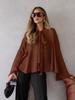 Blusa de Gasa Elegante de Estilo Europeo y Americano para Primavera, Delgada, con Mangas Murciélago, Diseño Elegante, Volantes para Atar y Mangas Largas para Mujer