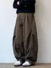 Calça de Trabalho Larga Retro Japonesa de Fábrica para Homens e Mulheres com Design Plissado, Calça Longa Reta Casual Versátil Solta