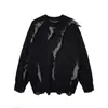 Moda de Rua Americana Nicho Tricô Patchwork Rasgado Masculino Tendência Outono e Inverno Novo Design Retrô Solto Tricô para Casal