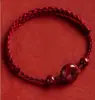 Pulsera Tobillera con Hilo Rojo y Amuleto de Paz del Año del Caballo para Hombres y Mujeres, Pulsera de Paz y Salud del Año de Nacimiento de Cinabrio Natural, Hecha Completamente a Mano