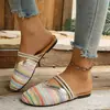 Mules tejidas estilo bosque retro de punta cerrada para mujer, para uso exterior en verano, sandalias Birkenstock slip-on bohemias de suela gruesa