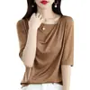 Camiseta de Satén de Triacetato Plisada de Nuevo Estilo Primavera y Verano para Mujer, Diseño Holgado Delgado de Manga Corta, Top de Nicho, Camisa de Aire Acondicionado