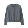 Cárdigan de Punto Corto con Cuello Redondo y Hilo para Mujer, Suéter Fino de Lana, Top Chaqueta Pequeña de Color Sólido, Nuevo Estilo Otoño/Invierno, Corte Delgado para Mujer