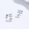 Brincos S925 Prata Esterlina 2024 Novo Design Simples de Nicho Diamante Duplo Estrela de Quatro Pontas Fecho Rosqueado Torcido Brincos Versáteis
