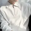Suéter Casual para Hombre, Tendencia Otoñal Cuello Solapa Cremallera Rayas Tejido de Punto, Elegante Cuello Polo Manga Larga Color Sólido