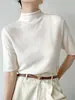 Blusa de Tricô Feminina Gola Alta Meia Manga, Nova Coleção Primavera/Outono Estilo Francês Slim Fit Camada Base Versátil Suéter Macio e Fofo