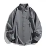 Camisa de Manga Longa Workwear Masculina de Caimento Solto para Primavera e Outono, Camisa Casual Retro Japonesa, Jaqueta Versátil de Cor Sólida