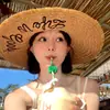 Sombrero de Paja con Lazo de Letra Estilo Francés para Mujer, Sombrero de Sol de Ala Ancha para Vacaciones en la Playa de Verano, Sombrero de Sol para Circunferencia de Cabeza Grande