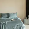 Conjunto de Colcha de Verão Liso Cor Sólida Luxo Leve Lyocell Tencel Quatro Peças, Colcha Fina de Ar Condicionado Refrescante Sedosa de Alta Qualidade