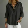 Moda Feminina Verão 2026 Estilo Europeu e Americano Transfronteiriço Casual Solta Cor Sólida Gola Lapela Camisa de Botão