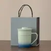 Caneca Cerâmica Colorida Degradê com Tampa Filtrante Separação Água Chá Caneca Chá Café Grande Capacidade Caneca Escritório Caneca Presente Logo