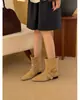 Botas de camurça retrô com bico quadrado, dobráveis de duas vias, salto grosso com fivela, de cano médio para mulheres, moda outono e inverno 2026, botas curtas