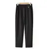 Pantalones para mujeres de mediana edad y mayores, nuevos pantalones rectos elásticos de cintura alta para primavera y otoño, pantalones casuales negros holgados de talla grande para mujer