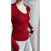 Camisa de base cinza de alta qualidade feminina outono e inverno estilo ocidental camisa de malha interna slim fit slim fit gola redonda baixa manga comprida top