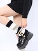 Calcetines Apilados con Botones de Punto Vintage Juego de Piernas Rayadas JK Versátil para Todo Tipo de Combinaciones Calcetines para Pantorrilla de Contraste de Color Cálido Cubre Pies Otoño e Invierno