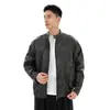 Jaqueta Borrada Retro Americana Zoewatson Outono e Inverno 2026 Jaqueta de Couro Cleanfit Curta com Gola Alta para Homens