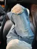 Jeans azules rasgados retro de alta calle americana para mujer, nuevo estilo de verano, de cintura alta, adelgazantes, fluidos, de longitud hasta el suelo, pantalones de pierna ancha desgastados