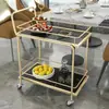 Carro móvil estilo nórdico, carrito de almacenamiento de alta gama, carrito de bebidas para hotel, carrito de comedor de hierro forjado multicapa dorado, carrito de mano de lujo ligero