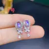 Aretes de plata de ley con incrustaciones de piedra lunar azul natural para mujer parte superior súper excelentes parte inferior de plata de ley hipoalergénicos sin decoloración