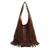 Bolso de mano vintage con borlas para mujer, novedad de 2024, informal, de color liso, bolso de hombro de gran capacidad, bolso portátil