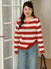 Camisa a rayas de bloques de color para mujer talla grande, top casual de manga larga, estilo otoño 2026, suéter de punto holgado para mujeres talla grande