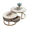 Mesa de centro redonda de roca nórdica para sala de estar, adecuada para casas pequeñas, juego de mesa de centro pequeña redonda extensible de alta gama