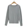 Estilo Holgazán Sexy Hombro Caído Manga Larga Tejido de Punto para Mujer Cuello Redondo Suéter Color Sólido Camisa Básica Moda Versátil Top Holgado