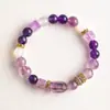 Pulseira Quadrada de Diamante Fogo Roxo Nove de Cristal Natural do Ano do Cavalo 2026 para Mulheres, Mesmo Estilo da que está no Xiaohongshu, Pulseira de Ametista Lapidada