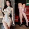 Lingerie Sexy, Pijama Sexy Temptação de Renda Bordada Pura Luxúria, Body com Abertura no Gancho, Conjunto Paixão Tamanho Grande para Mulheres