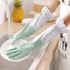 Guantes para Lavar Platos Cocina Tareas del Hogar Limpieza Lavandería Lavado de Vajilla Impermeables Protectores de Manos Mangas Florales Cálidos Cordón Forro Polar Guantes de Goma