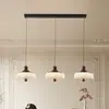 Lámpara colgante de mesita de noche para dormitorio, barra de bar de madera maciza y vidrio estilo retro americano, estilo wabi-sabi, lujo ligero, lámpara colgante pequeña de alta gama para comedor