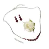 Set de Joyería Nupcial de Lujo Estilo Coreano Transfronterizo: Collar y Pendientes, Cadena de Garra con Pedrería Roja, Joyería de Lujo Ligero y Elegante