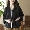 Nova Camisa Cardigan Longa de Algodão e Linho Casual Top Solto Primavera e Outono Novo Retrô Literário Feminino