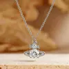 Novo Estilo Imperatriz Viúva Saturno Brilhante Zircônia Strass Diamante Colar Corrente da Clavícula para Mulheres, Estilo Celebridade da Internet de Luxo Leve Moissanita