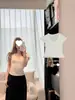 Ew Coleção de 3 Cores Gola V Borda Enrolada Manga Curta Verão Slim Fit Camiseta Feminina Algodão Puro